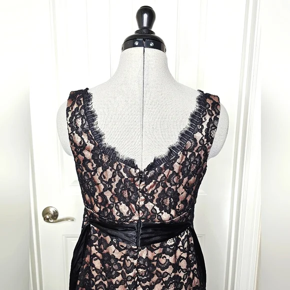 Classy Eliza J New York Black Lace & Nude Champagne Elegant Lady Cocktail Dress - Picture 14 of 15